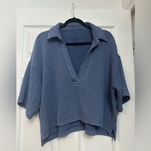 Aerie Deep V T Shirtrt Size Medium Blue Oversized Slouchy Waffle Gauze Muslin